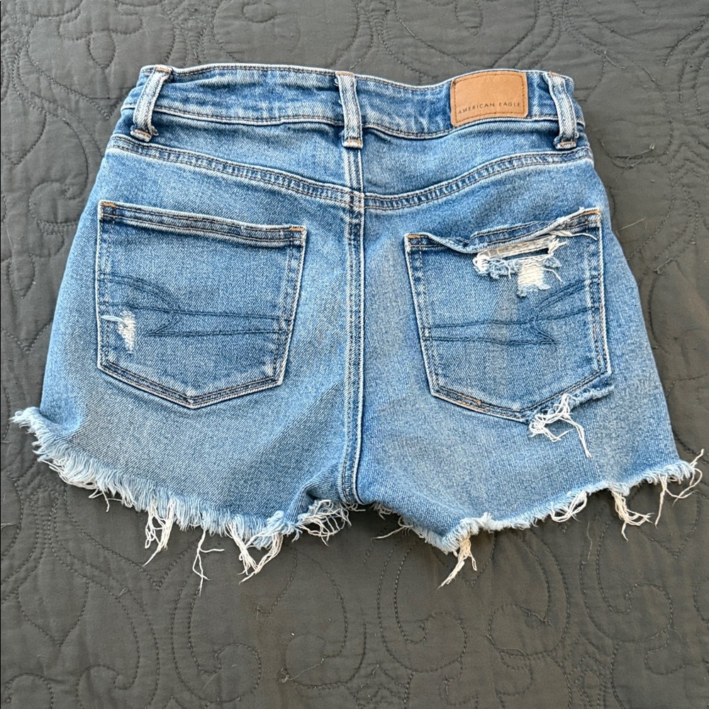 American Eagle Outfitters Blue Distressed Jean Shorts - Picture 2 of 3